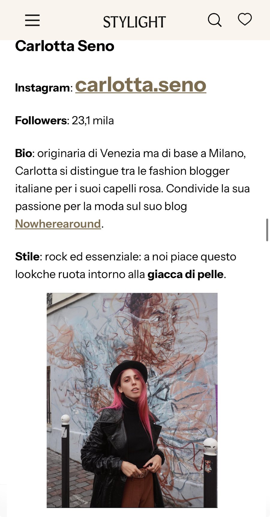 Articolo Stylight su Carlotta Seno tra le fashion blogger italiane