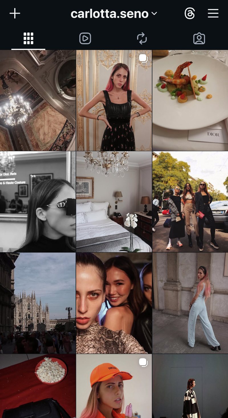 Profilo Instagram carlotta.seno, anni milanesi