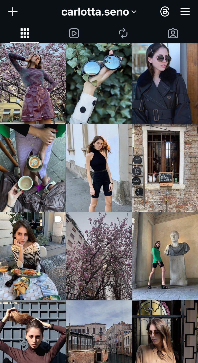 Profilo Instagram carlotta.seno, anni milanesi