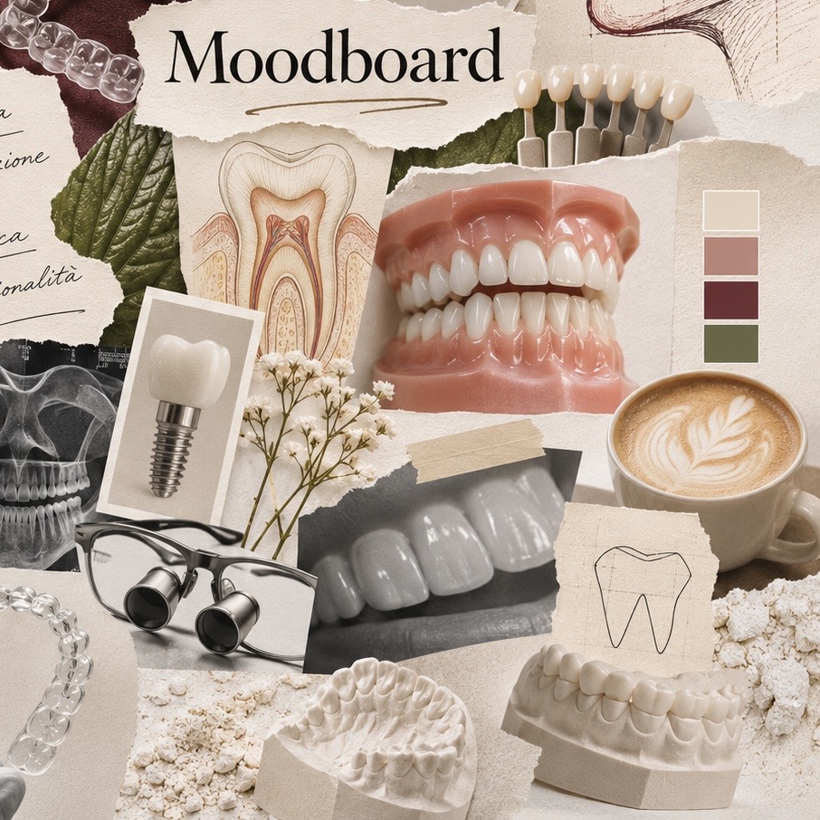 Moodboard di lavoro: palette, materiali e riferimenti per l'odontoiatria estetica